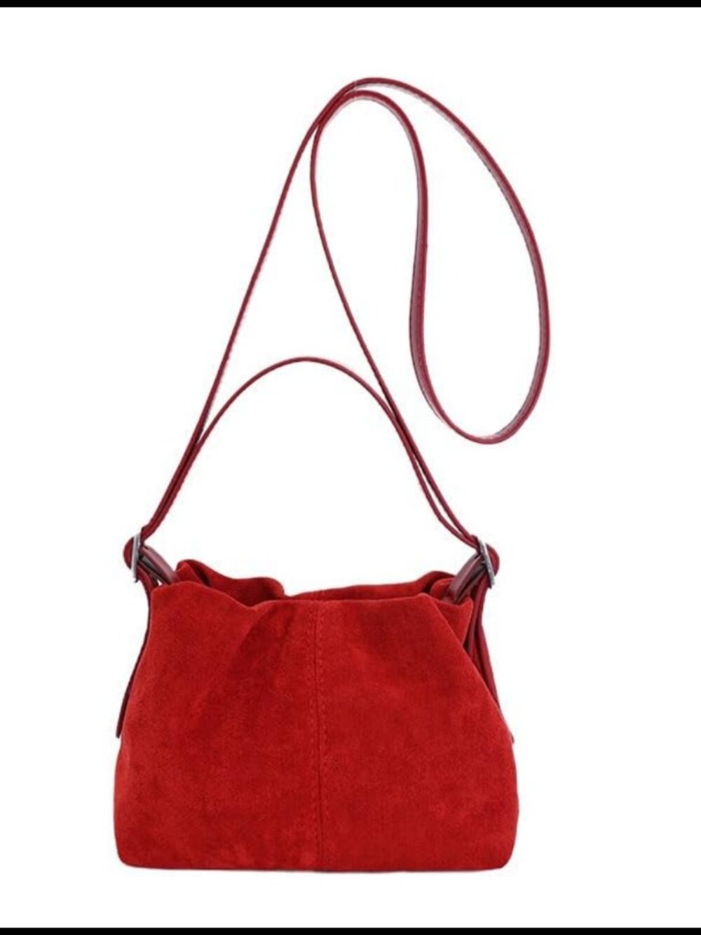 Faux Suede Handbag Small Tote Drawstring Bucket Crossbody Shoulder Bag